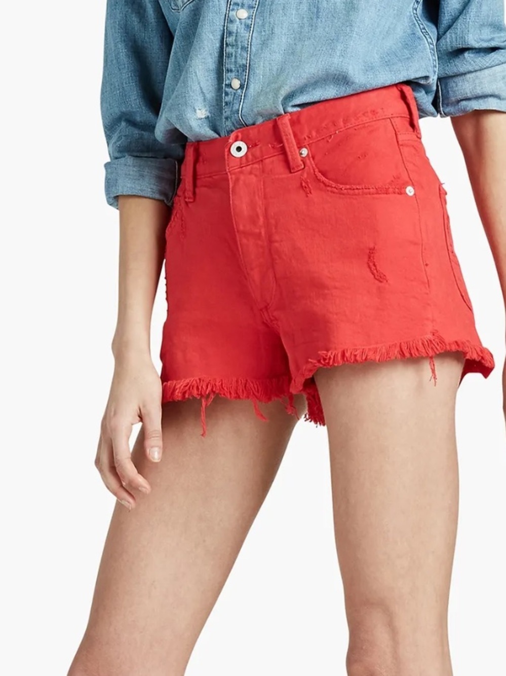 Universal Thread High Rise Midi Jean Shorts Size 0/25 Red Frayed Hem Denim